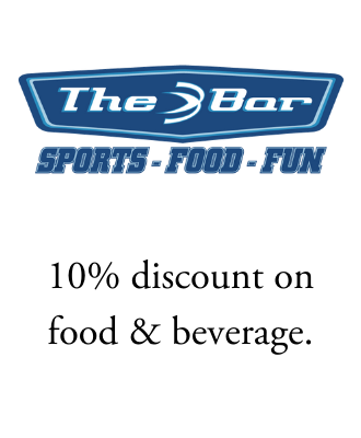 10 percent discount on food and beverage at The Bar